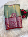 Checked Silk Saree Pastel Green with Red contrast Border -KCSS003 (Copy)