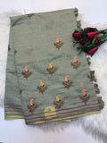 Lenin Embroidery saree Light Pastel Green  colour- KCLB005