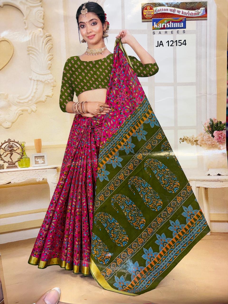 Karishma Cotton Saree with Blouse and Gorgeous look.(KCKC19)