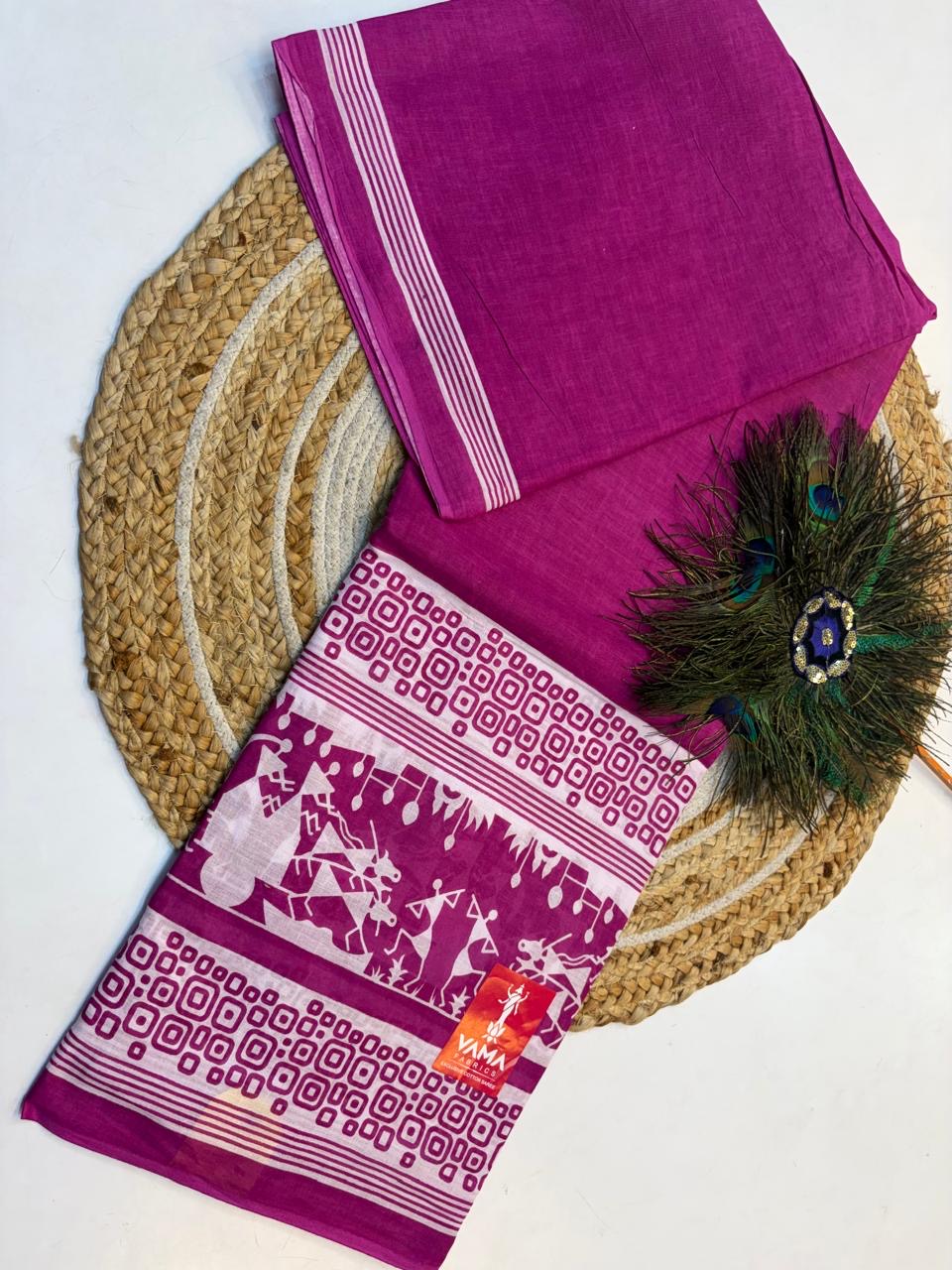 Bagru Cotton Saree with 1M Separate Blouse.(KCBCS0034)