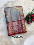 Checked Silk Saree Grey Silver Mix with Red contrast Border -KCSS002
