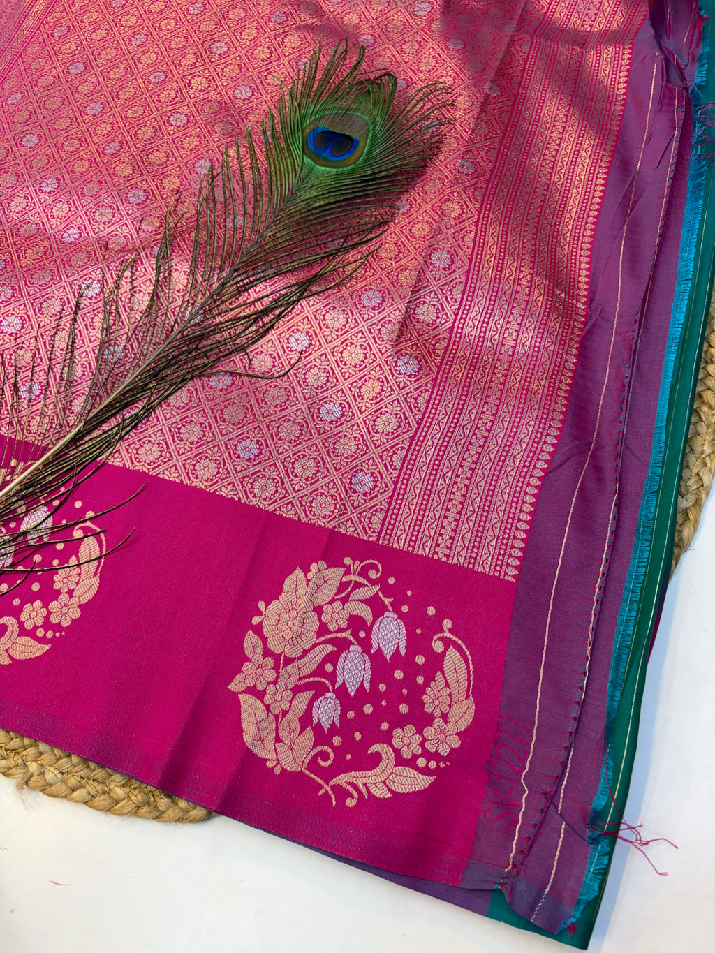 Soft Silk Saree Peacock Green Colour With Rani Pink Border -(KCSSS06)