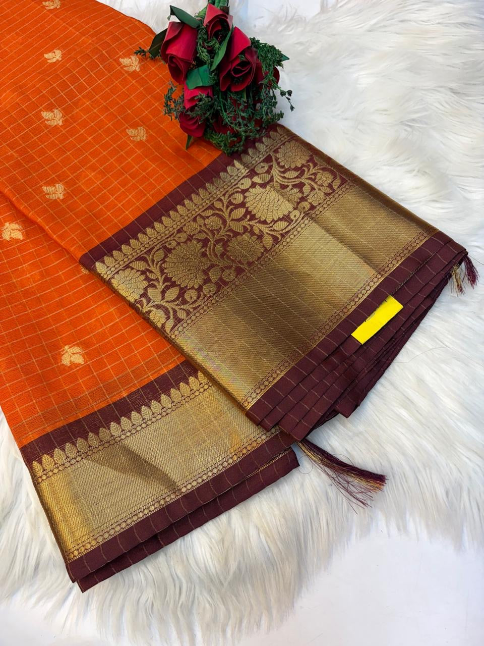 Checked Rust Orange With Brown Contrast Border -(KKSS46)