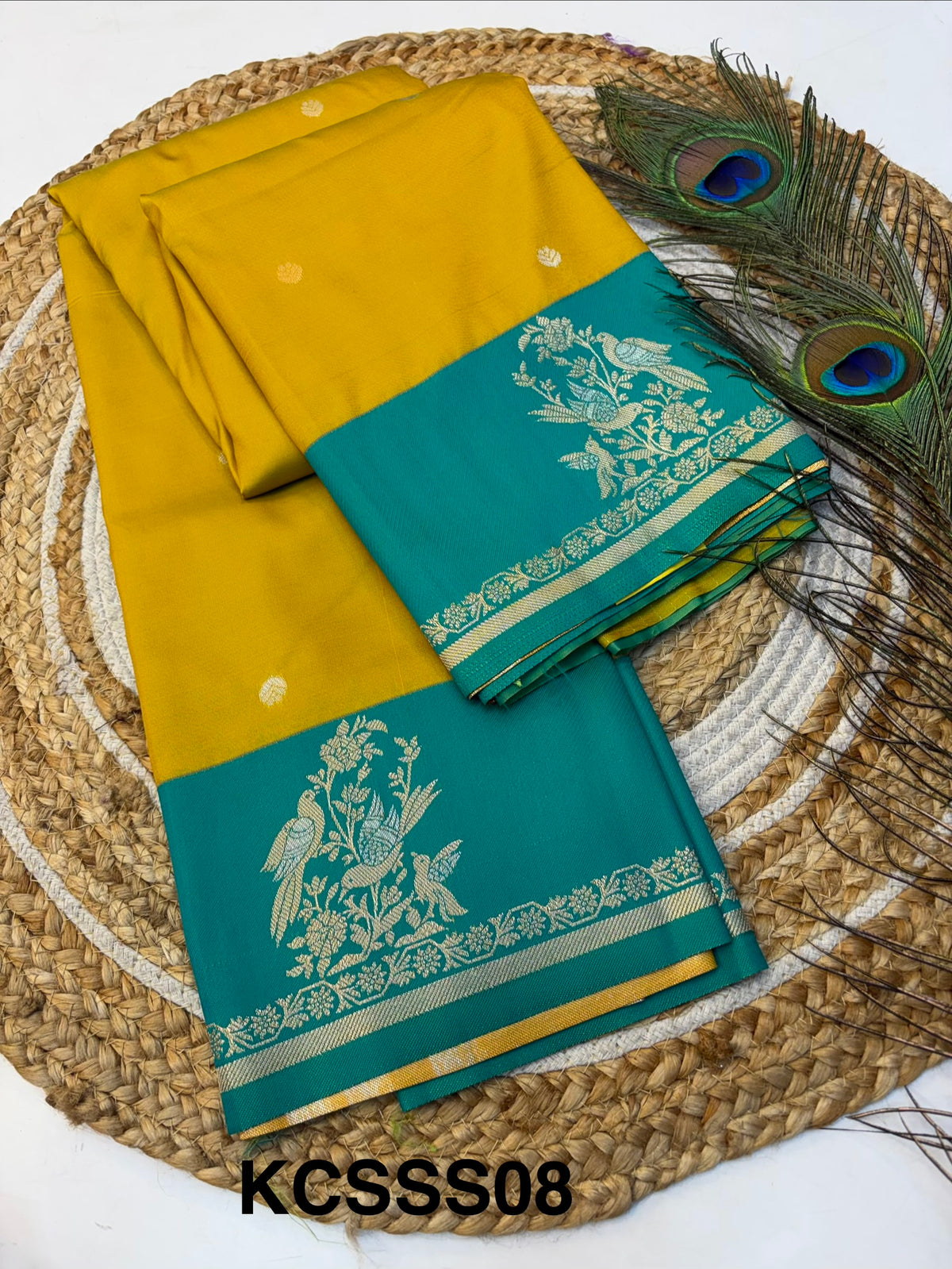 Soft Silk Saree Yellow Colour With Blue Border -(KCSSS08)