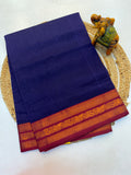 Kanchi cotton saree Ink Blue with Contrast Red Rorder- KCKCS003